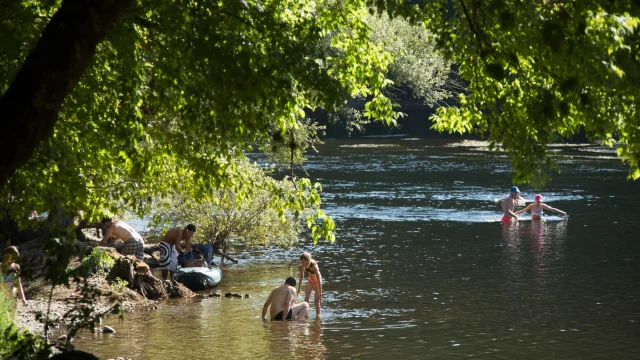 Baignade dans la Dordogne à Montvalent